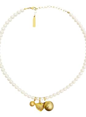 金属盾牌圆球吊坠淡水珍珠项链小众ins高级感项链镀金