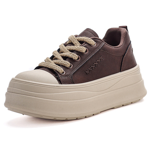 真皮厚底松糕板鞋女2025秋冬季新款小个子增高女鞋配阔腿裤的鞋子