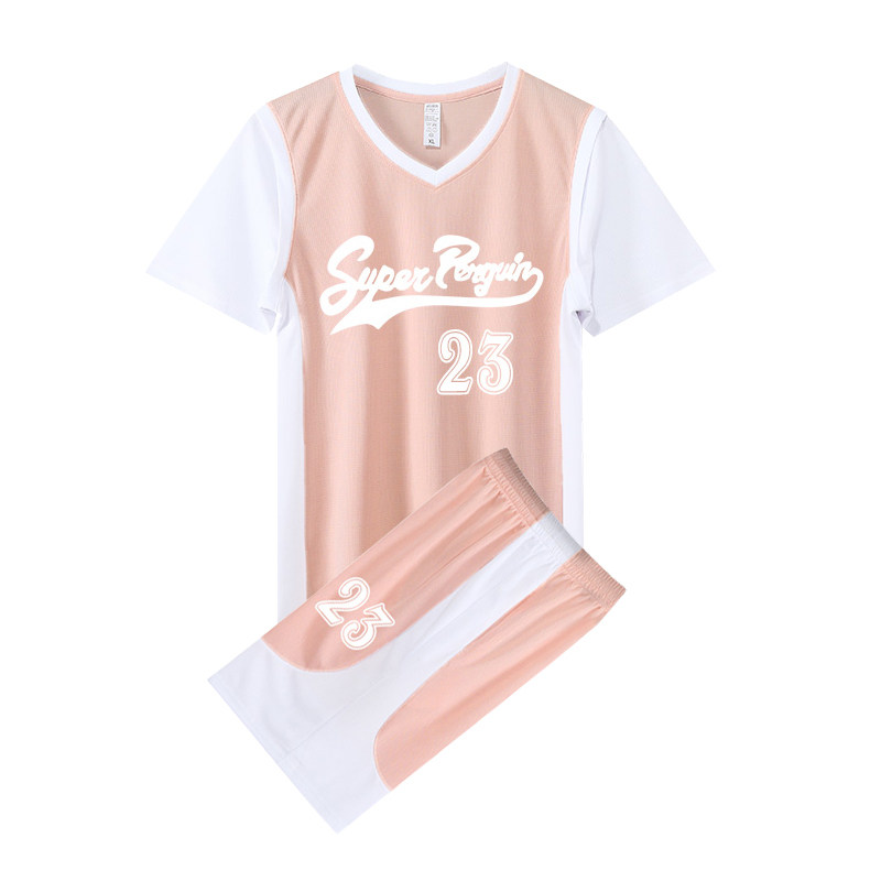 春夏季短袖假两件女生篮球服ins潮套装定制学生运动比赛训练队服