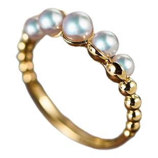 现货akoya海水珍珠迷你小珠戒指18K金女款五珠渐变螺旋排戒花珠戒