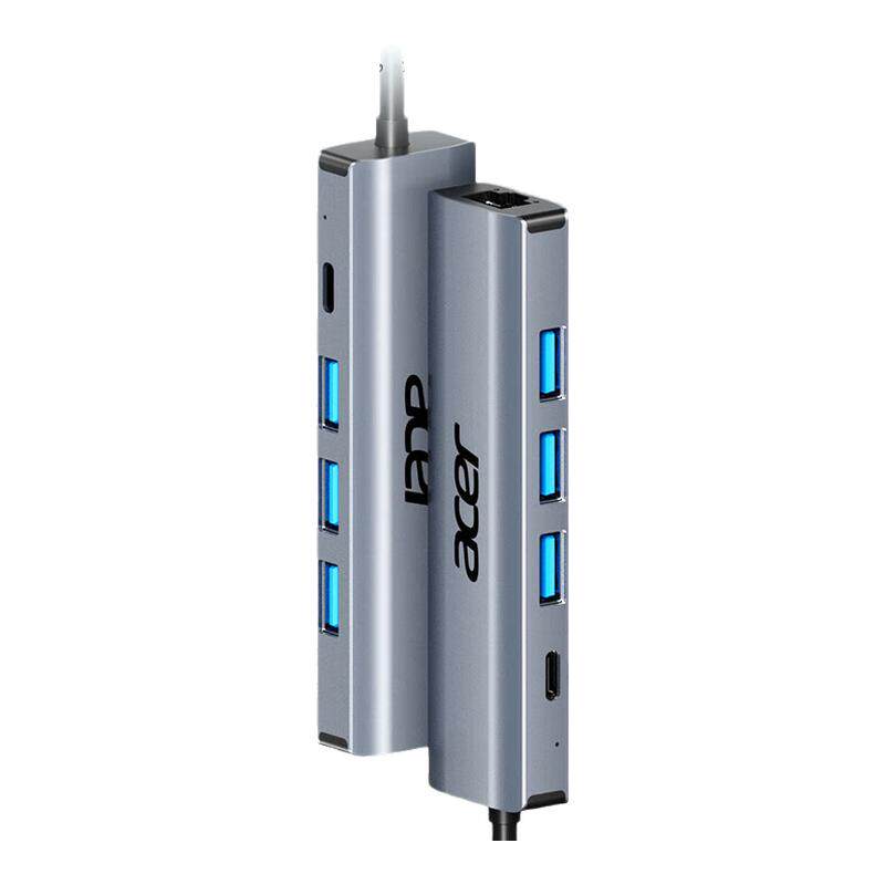 宏碁Type-C扩展坞转USB3.0分线器千兆网口分线器HUB集线器 笔记本电脑网线转接头RJ45转换器台式机拓展
