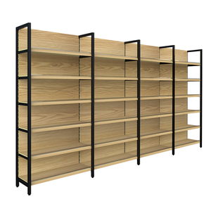 便利店单面铁质转印木纹色钢木超市货架展示架展架储物架酒柜包邮