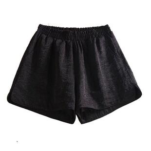 酷酷啦小个子高腰闪光棉麻短裤女夏薄款学生显瘦热裤外穿宽松阔腿
