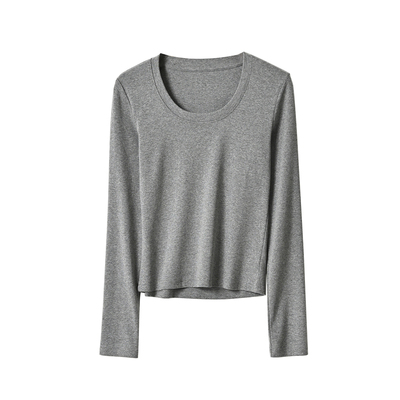 锁骨大U领女士棉质小短款T恤