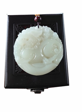 心玉行青白貔貅龙凤吊坠男女项链