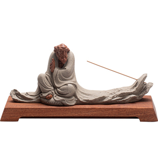 久造新中式禅意伯牙抚琴摆件陶瓷家居客厅书房香插人物雕塑工艺品