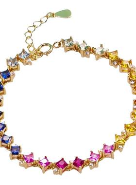 镶嵌莫桑石公主方彩色手链