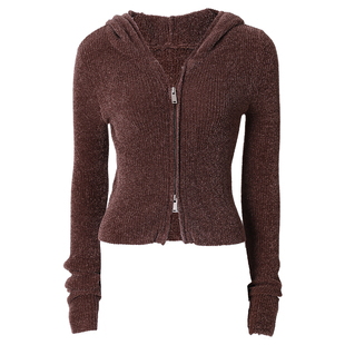 Mogas显瘦时髦精 品质绒感双头拉链针织连帽开衫坠感A字半裙女秋