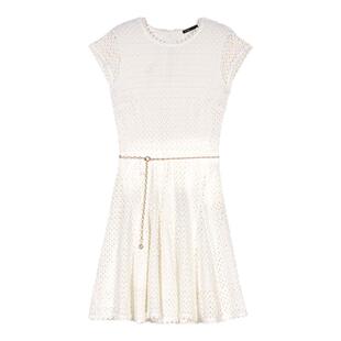 Maje2025春夏女装法式时尚白色钩织镂空设计短款收腰针织连衣裙