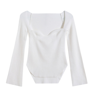 一字肩修身性感针织衫方领上衣