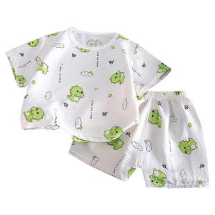 儿童韩版休闲短袖套装夏季云朵棉家居服小男孩女童宝宝短裤空调服