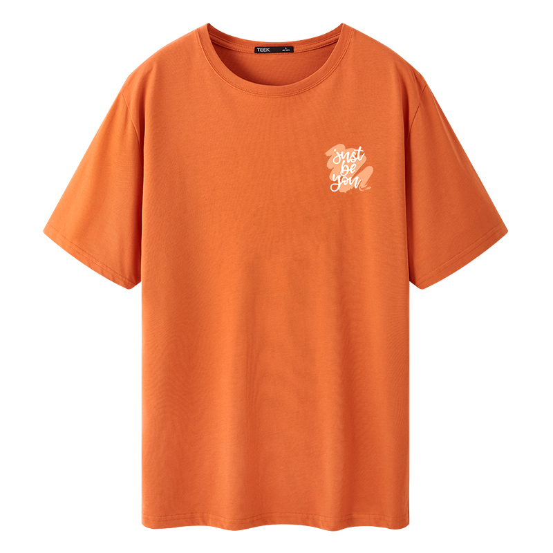 TEEK橙色T恤短袖男 2024夏季橘黄色重磅日系潮流青少年半袖体恤衫