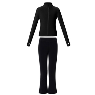 舞蹈服儿童女童秋冬长袖加绒艺考练功服拉丁舞训练外套喇叭裤套装