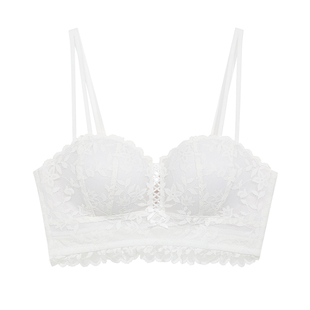 蕾丝边性感平胸内衣女小胸聚拢加厚显大不空杯3CM肤色半杯文胸秋
