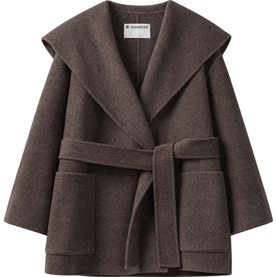 【播奥莱】播商场同款翻领短款冬新100%羊毛呢外套女BDR4AD3726