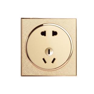 蒙格朗开关插座面板86型家用暗装圆形金色USB墙壁一开五孔16A插座