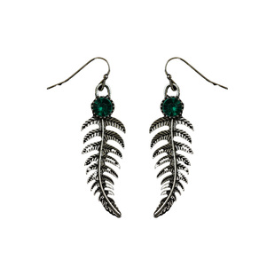 古着Antique silver feather shaped emerald earrings耳饰