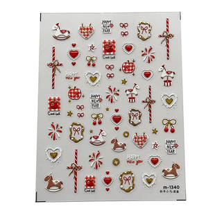 新年美甲贴纸可爱卡通kt猫背胶贴花马年ins风彩金红色指甲装饰品