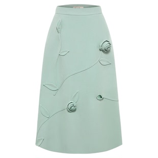 【花满园】粉蓝衣橱2025春秋装新款手工立体盘花艺术钉珠半身裙女