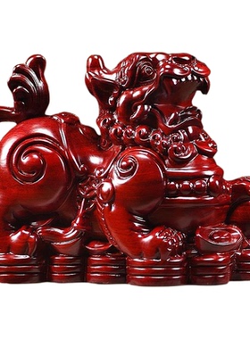红色貔貅摆件实木公母皮丘