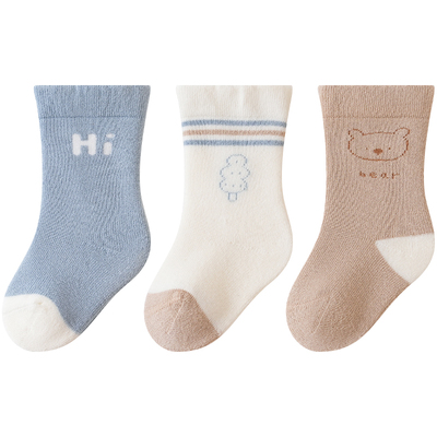 婴儿袜子冬季加厚保暖纯棉毛圈袜