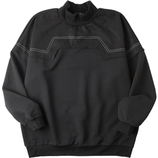 PINLI品立2025秋季新款男士落肩拼料半高领套头卫衣潮B253109050