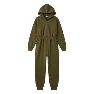 Solid-colored sports jumpsuit纯色运动休闲拉链连帽收腰连体裤