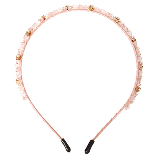 A粉水晶宝石手工串珠夏天发卡头发发箍女款女士气质头箍压发洗脸