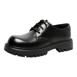 森马黑色厚底德比鞋男款2026新款大头皮鞋增高圆头低帮工装马丁靴