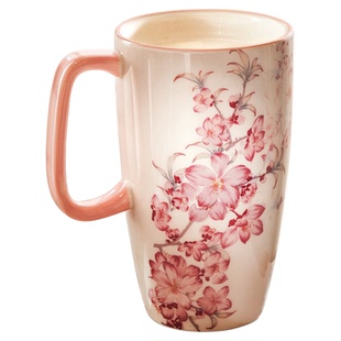 墨色带盖马克杯家用大容量陶瓷杯子女特别好看的高颜值办公室水杯