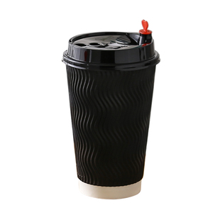 加厚防烫S纹瓦楞纸杯一次性咖啡奶茶纸杯外卖打包热饮拿铁杯50只