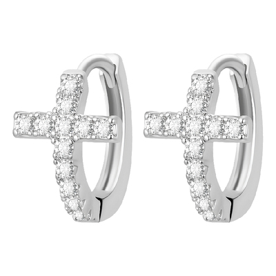 超闪十字架耳钉女精致钻石耳圈
