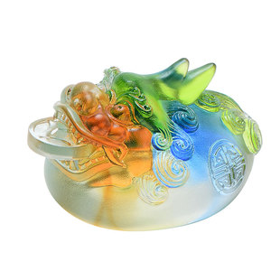 藏村古法琉璃吞金兽办公室客厅家用玄关送礼礼盒装桌面摆件