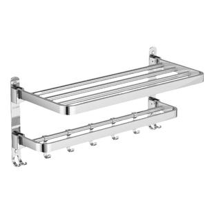卫生间毛巾架304不锈钢免打孔浴巾架加厚浴室厕所收纳置物架折叠