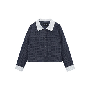 木岸muan诺丁山小香风定制老钱肌理上衣翻领保暖外套女D-YJ-25035