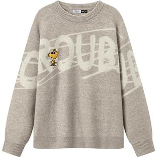 史努比系列森马毛衫情侣冬季提花绣花针织衫宽松套头毛衣内搭外穿