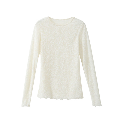 popchrio提花镂空蕾丝长袖T恤