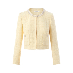 朗姿/LIME莱茵重工千金风钉珠钻链小香风套装短外套配直筒裙新款