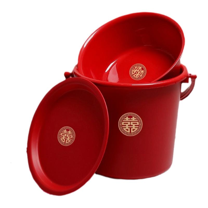喜桶嫁妆子孙桶红色婚礼用品套装结婚水桶一对女方陪嫁用的红桶