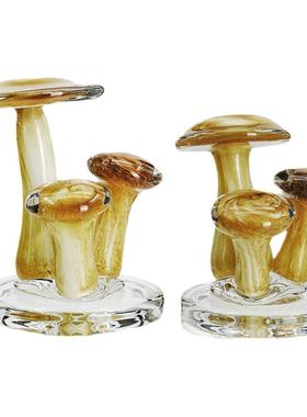 现代简约琥珀色茶几玻璃蘑菇形状玻璃摆件电视柜玄关门厅家居软装