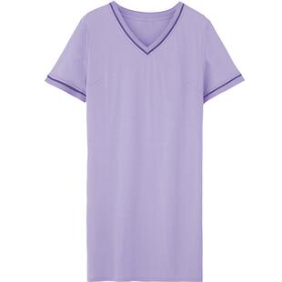 淳度全棉棉短袖V领睡裙女夏季纯棉秀场同款睡衣裙子薄款