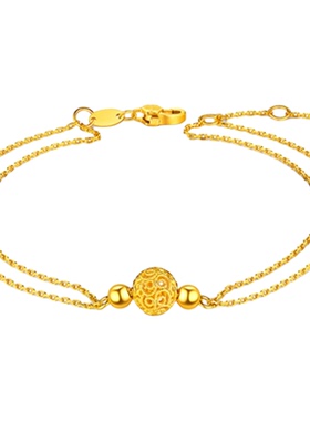 潮港福18K金转运珠花丝玲珑手链