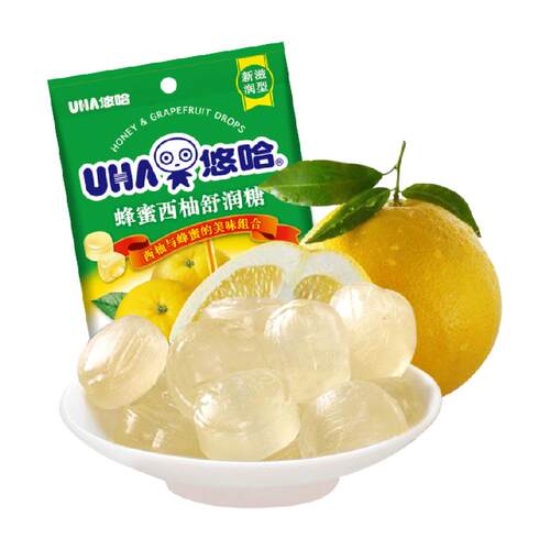UHA悠哈新滋润型蜂蜜西柚舒润糖103g*1袋儿童糖果独立包装