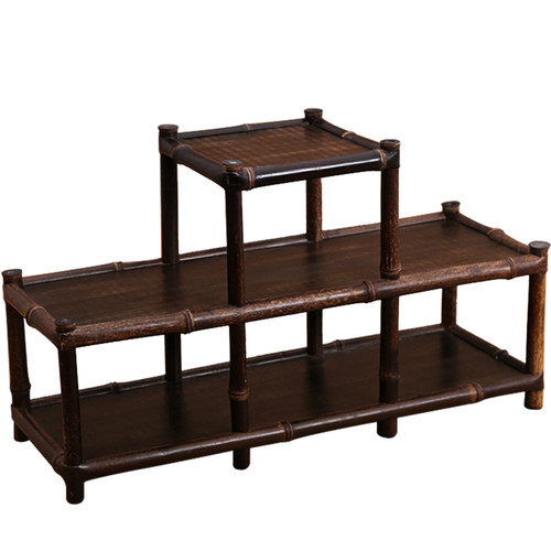 小号双层紫竹博古架 茶柜收纳摆设具列花架 茶道展示竹展架多宝阁