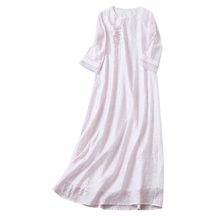 静好 夏季新款中式国风天丝绣花汉服改良茶服宽松显瘦仙女连衣裙