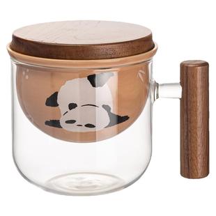 摩登主妇mototo熊猫茶杯高颜值喝茶水杯办公室杯子玻璃茶水分离杯