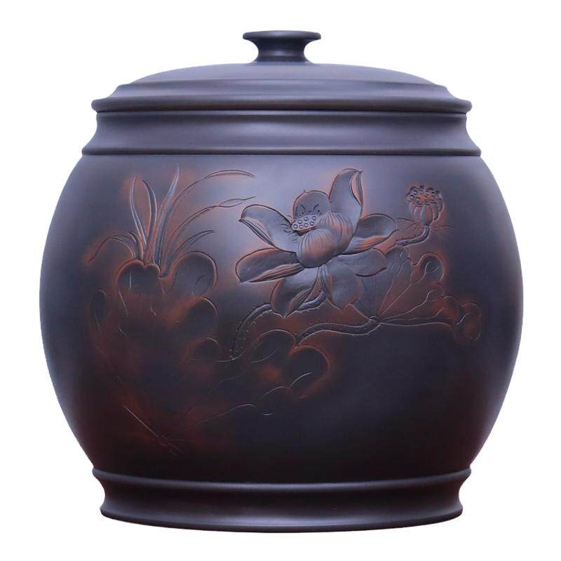 李正龙手工浮雕16饼装紫陶大茶坛