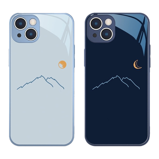 日照金山适用苹果13手机壳新款iphone14Pro小众苹果16/12promax简约11mini高级感15plus男士17玻璃xr套xsmax8