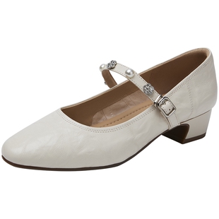 百田森玛丽珍鞋徐璐明星同款2026春复古手抓纹羊皮不累脚小皮单鞋