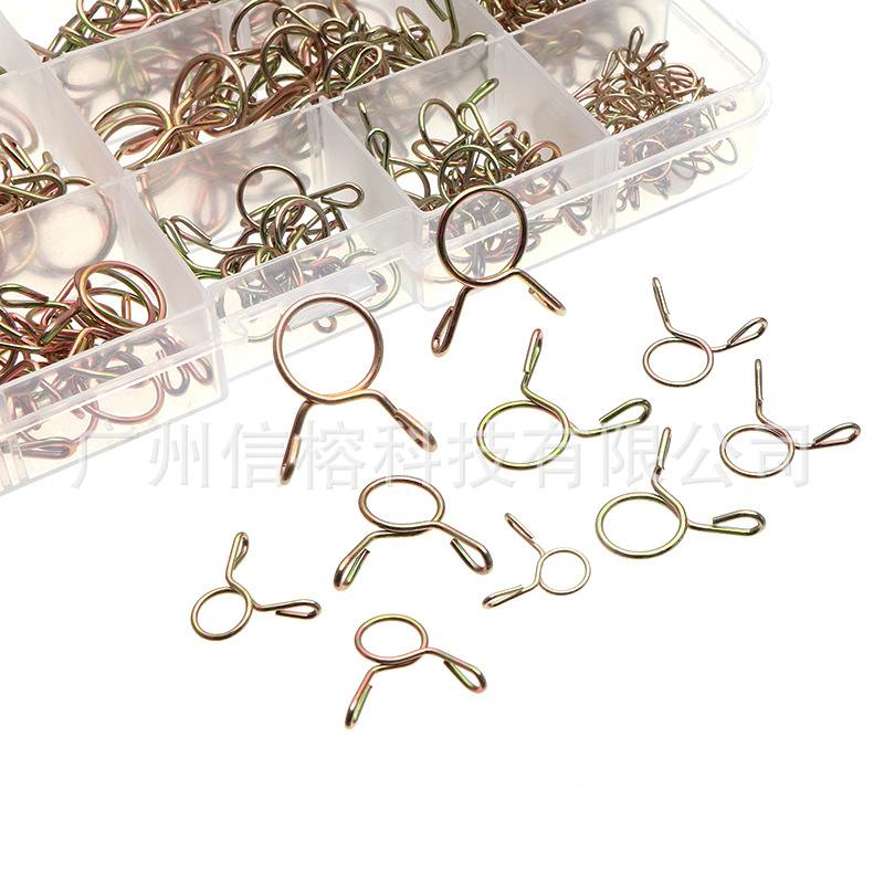 250PCS盒装镀锌钢丝弹性强力卡箍5-14mm组合弹性钢丝卡箍钢丝抱箍